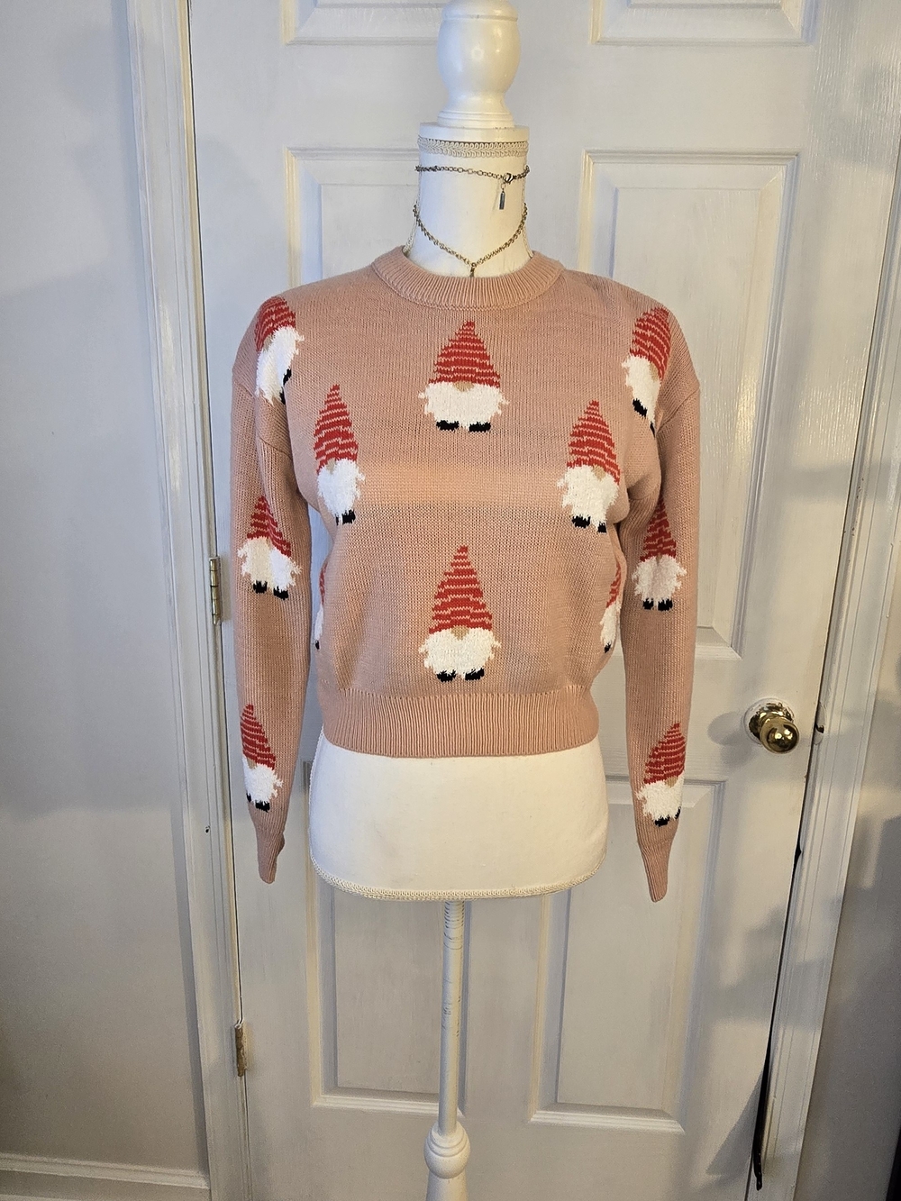 Poof Pink Gnome Knit Sweater - Women's Pullover Ugly Christmas Sweater Small
